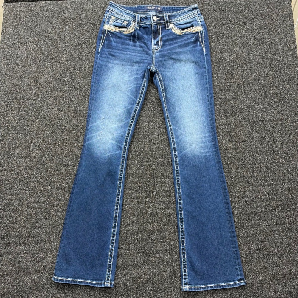 Miss Me Mid-Rise Bootcut Embellished Jeans Womens 29 Blue western y2k style